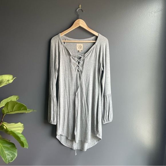 Chaser Dresses & Skirts - Chaser Womens Lace Up Tunic Dress in Gray